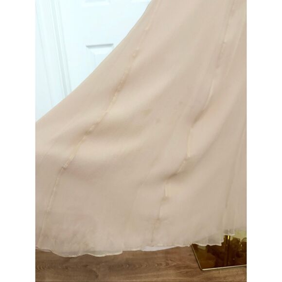 Basix II Nude Illusion Peach Silk Chiffon Beaded Jeweled Maxi Evening Gown 2 NWT - Picture 5 of 12